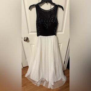 Blondie Nites Black and White Beaded Tulle Formal Dress